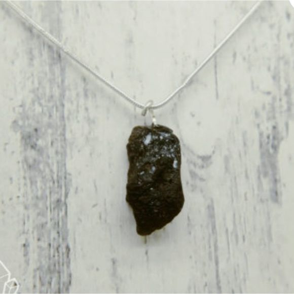 Sterling Silver and titanium genuine tektite moldavite meteorite boho necklace - Picture 1 of 7